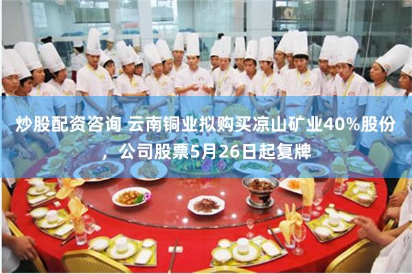 炒股配资咨询 云南铜业拟购买凉山矿业40%股份，公司股票5月26日起复牌